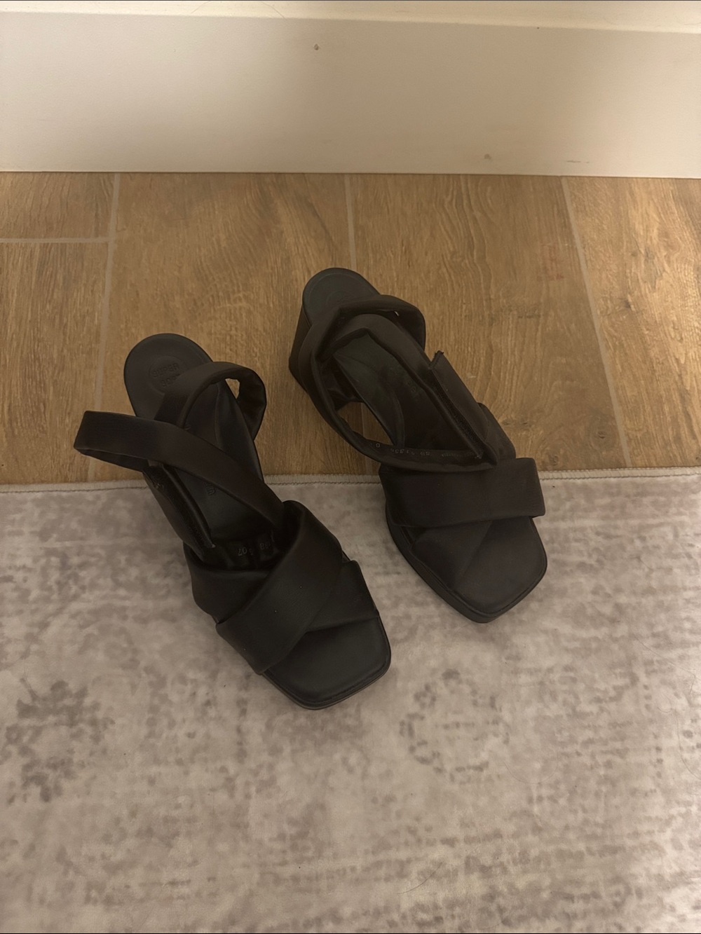 Paul Green Black Strappy Square-Toe Block Heels